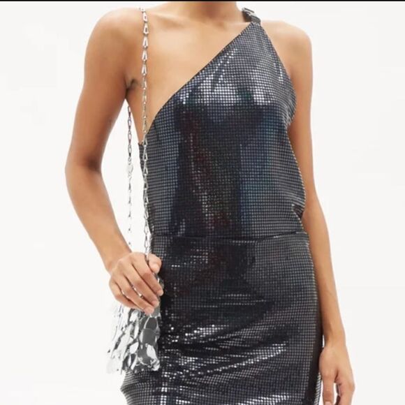 NEW Dodo Bar Or Vika Buckled Sequin Embellished Top One Shoulder Black Size 10 - Picture 3 of 14